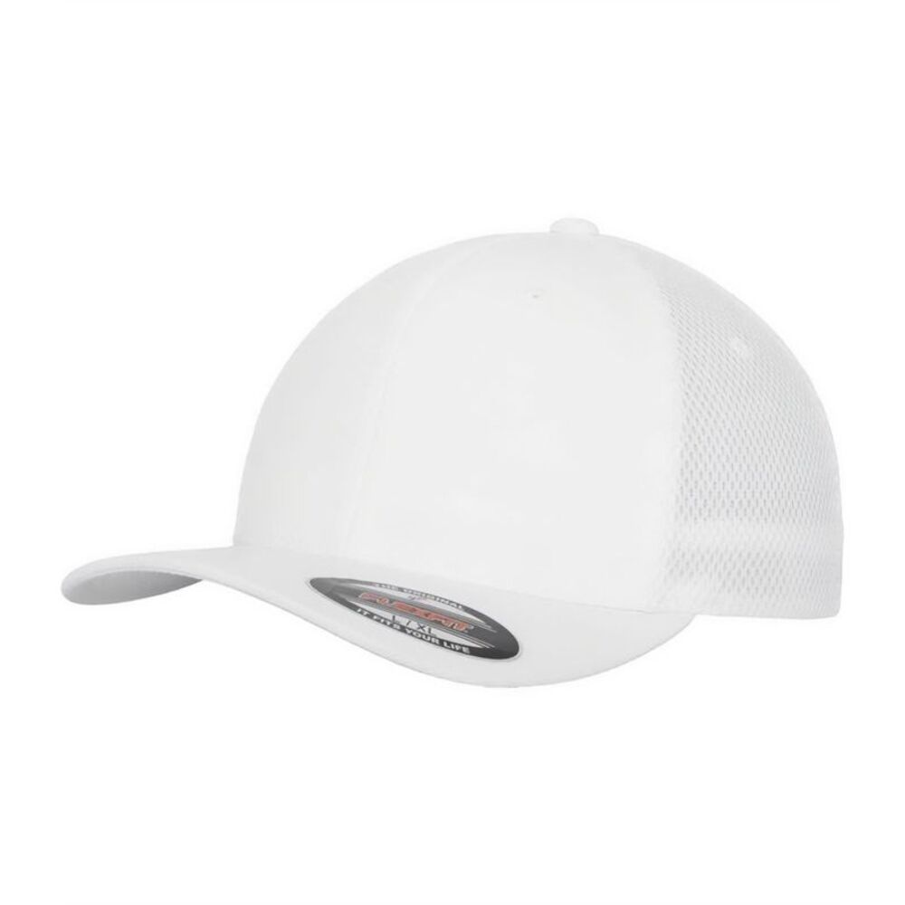 Flexfit Tactel Mesh Panel Baseball Cap / White